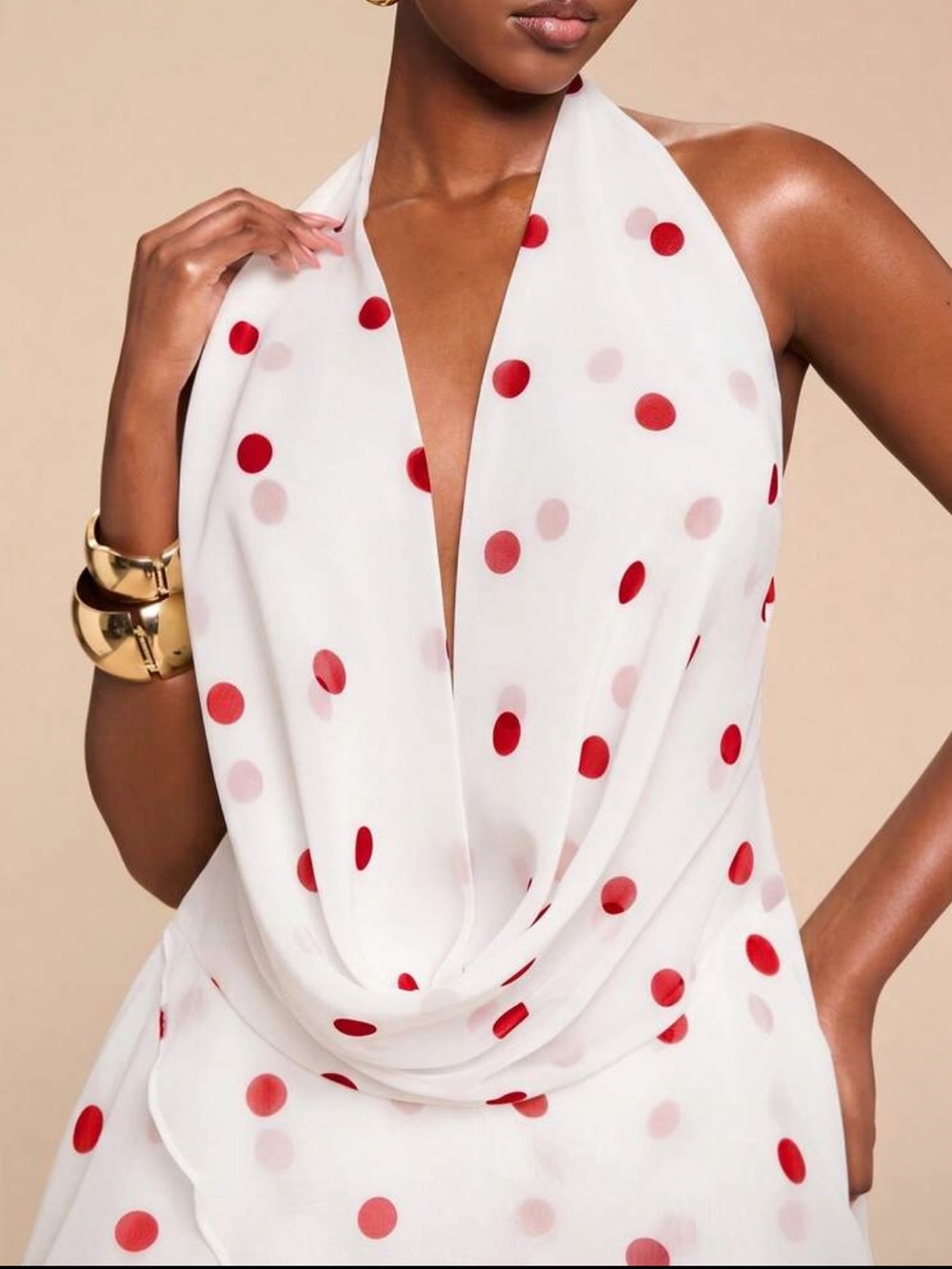 White Halter Dress with Red Polka Dots